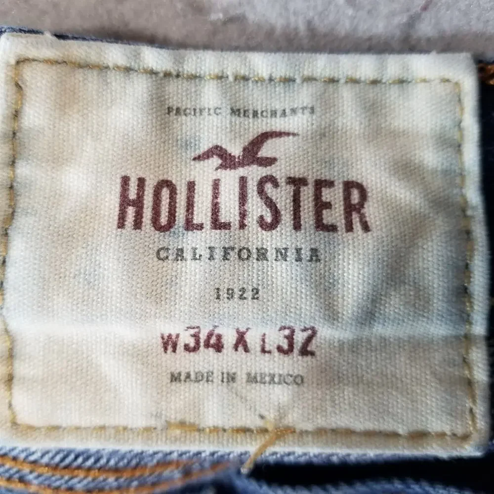 Hollister jeans men's 34x32 relaxed straight blue denim pants button fly
